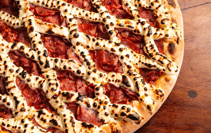 Spicy pepperoni pizza at Dewey's pizza